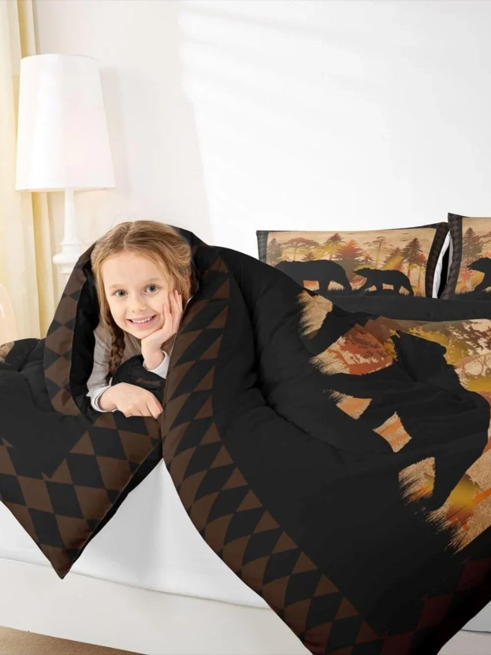 Queen Size Bear Comforter Set, Boys Cabin Lodge Decor Bedding Set Rustic Farmhou